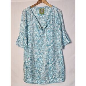 Elizabeth McKay Blue + White Silk Lattice Print  Mini Shift Dress Size 8